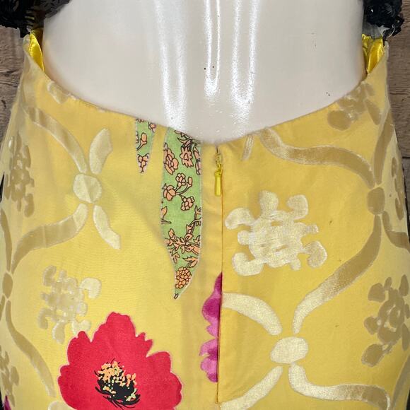Paris Tony Bowls Yellow Floral Tiger Plunging Neck Sequin Silk Gown Dress Size 8 - Picture 10 of 14